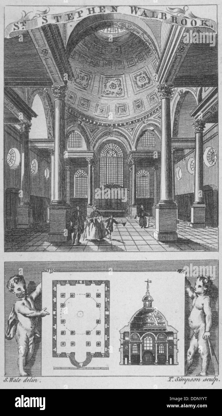 Église de St Stephen Walbrook, ville de Londres, 1770. Artiste : Edward Rooker Banque D'Images