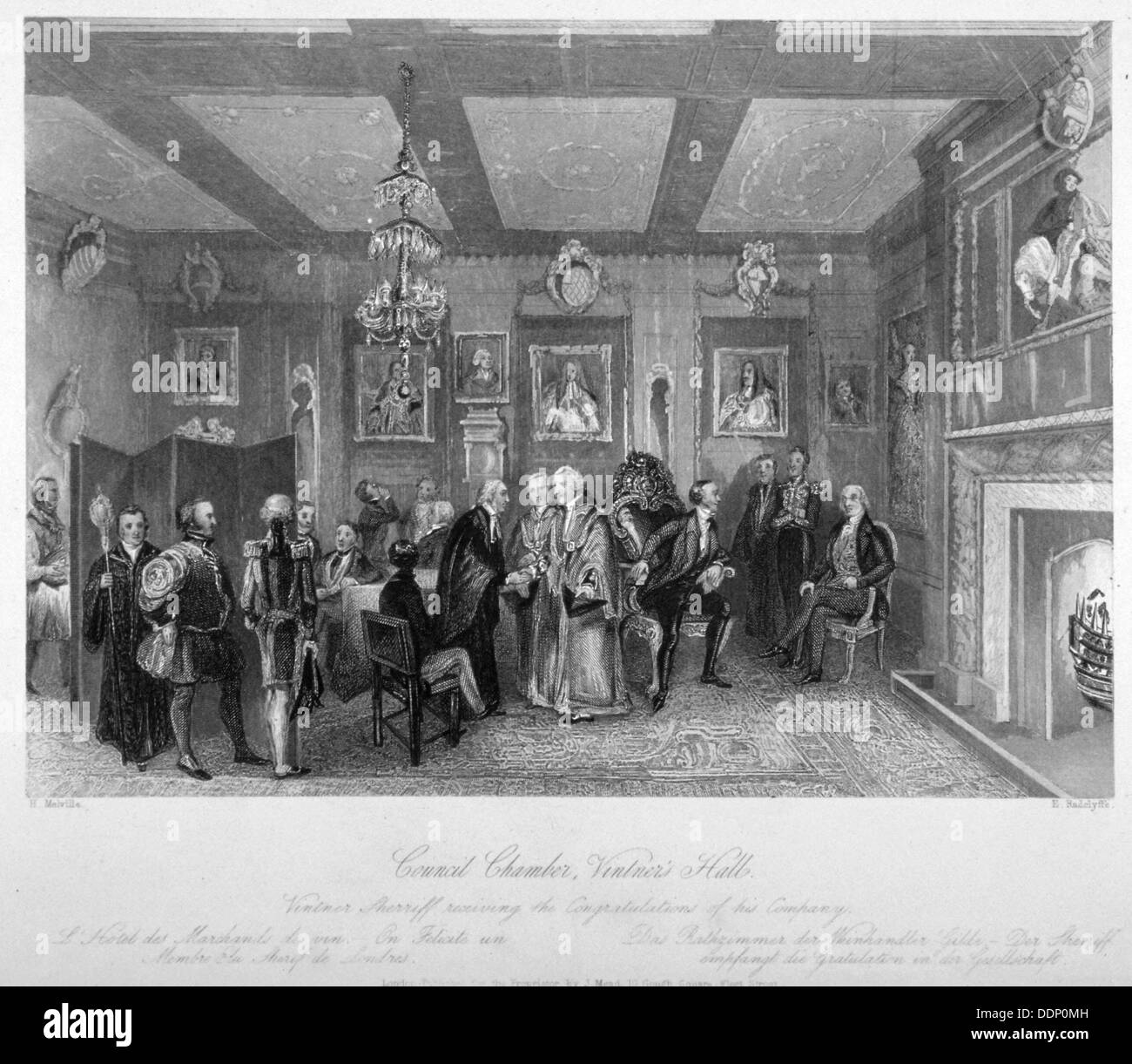 Chambre du Conseil Vintners' Hall, City of London, 1842. Artiste : E Radclyffe Banque D'Images