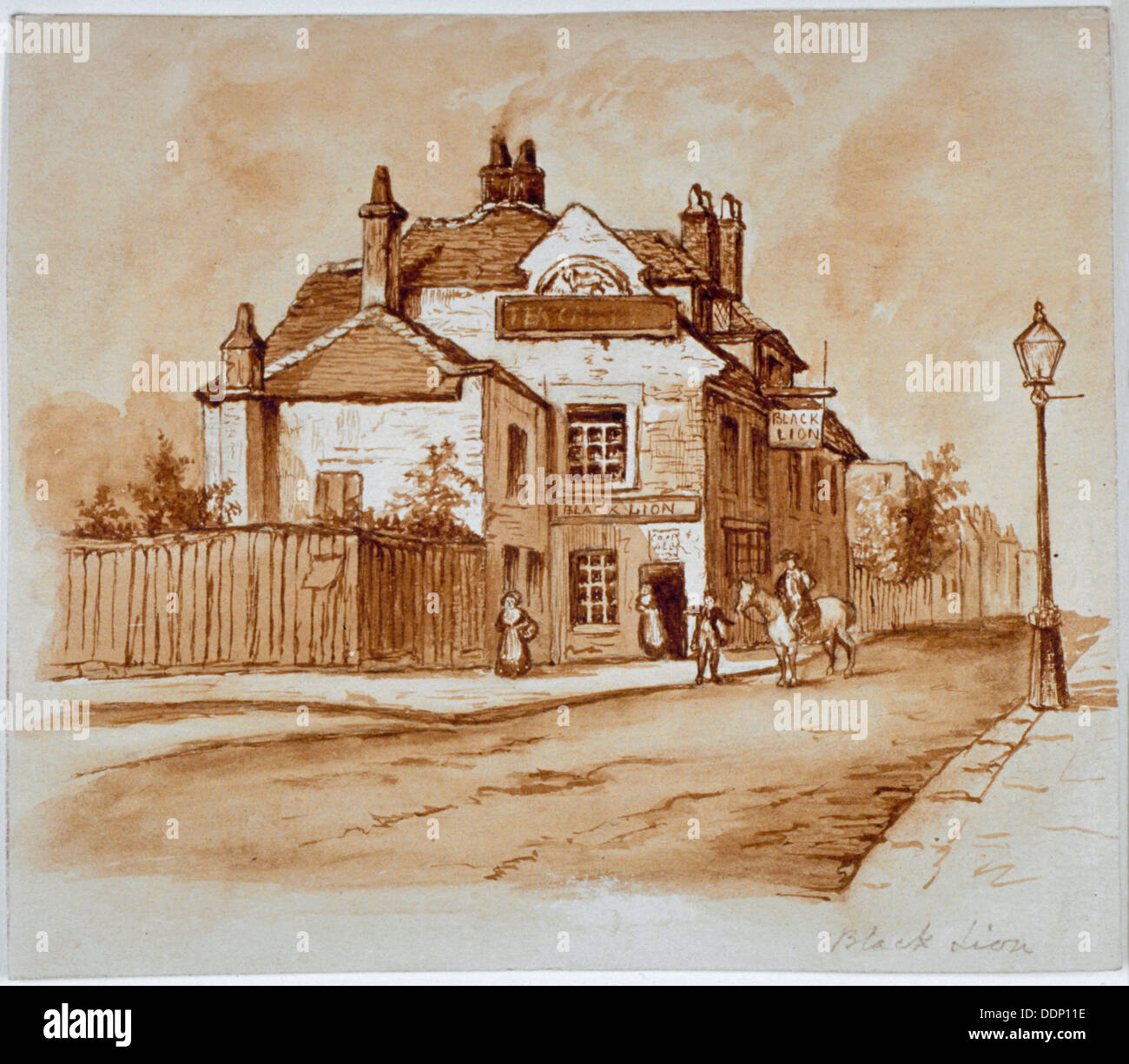 Vue de la Black Lion Inn, Church Street, Chelsea, Londres, 1860. Artiste : Anon Banque D'Images