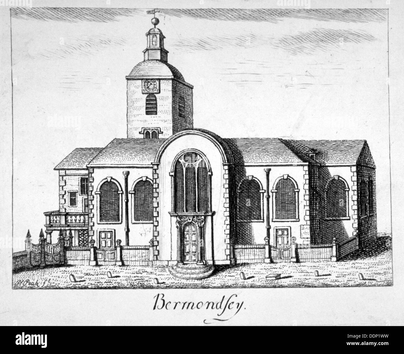 Vue sur l'église de St Marie Madeleine, London Bridge, London, c1780. Artiste : James Peak Banque D'Images