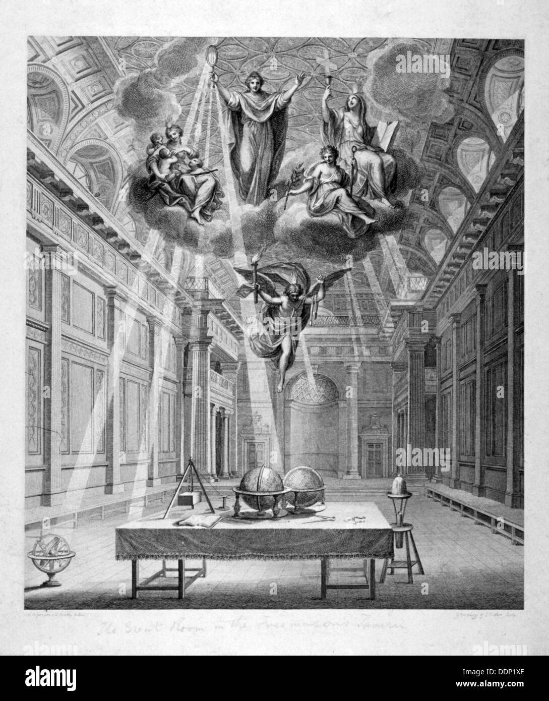 Intérieur de la Grande Salle de la Taverne des francs-maçons, Great Queen Street, Holborn, London, c1800. Artiste : Francesco Bartolozzi Banque D'Images