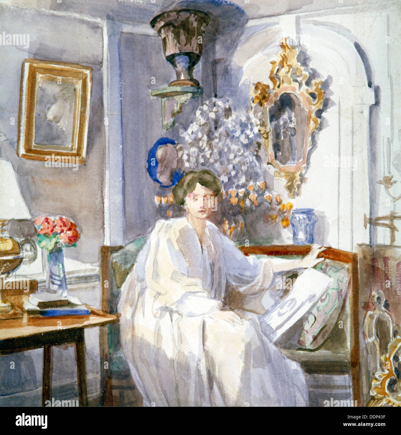 "Jeune femme en blanc', c1864-1930. Artiste : Anna Lea Merritt Banque D'Images