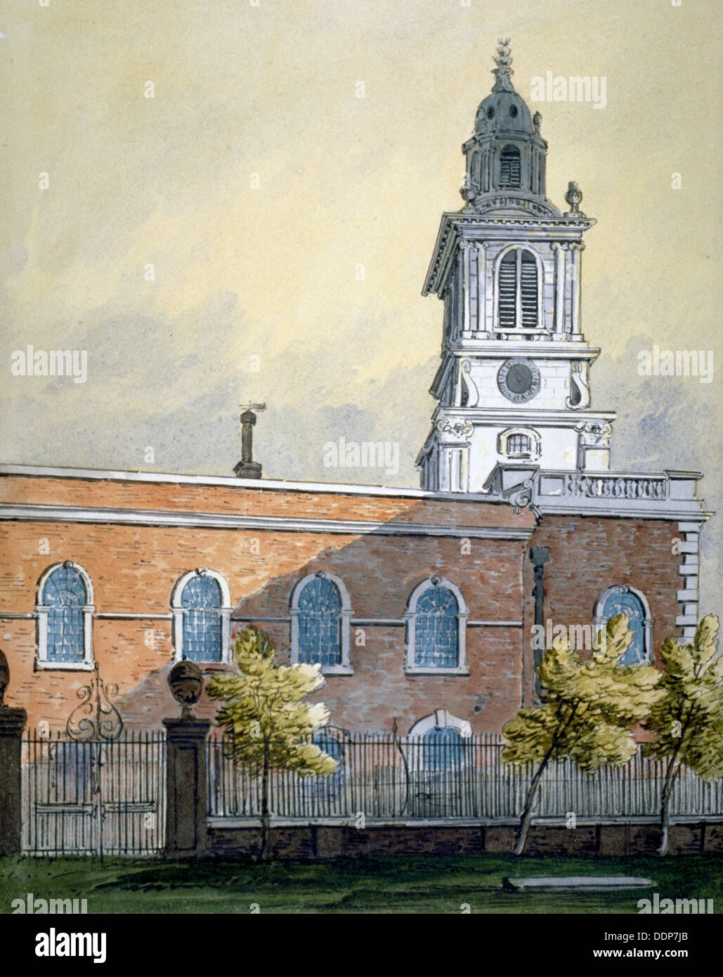 Église de St Botolph sans Bishopsgate, City of London, c1815. Artiste : William Pearson Banque D'Images
