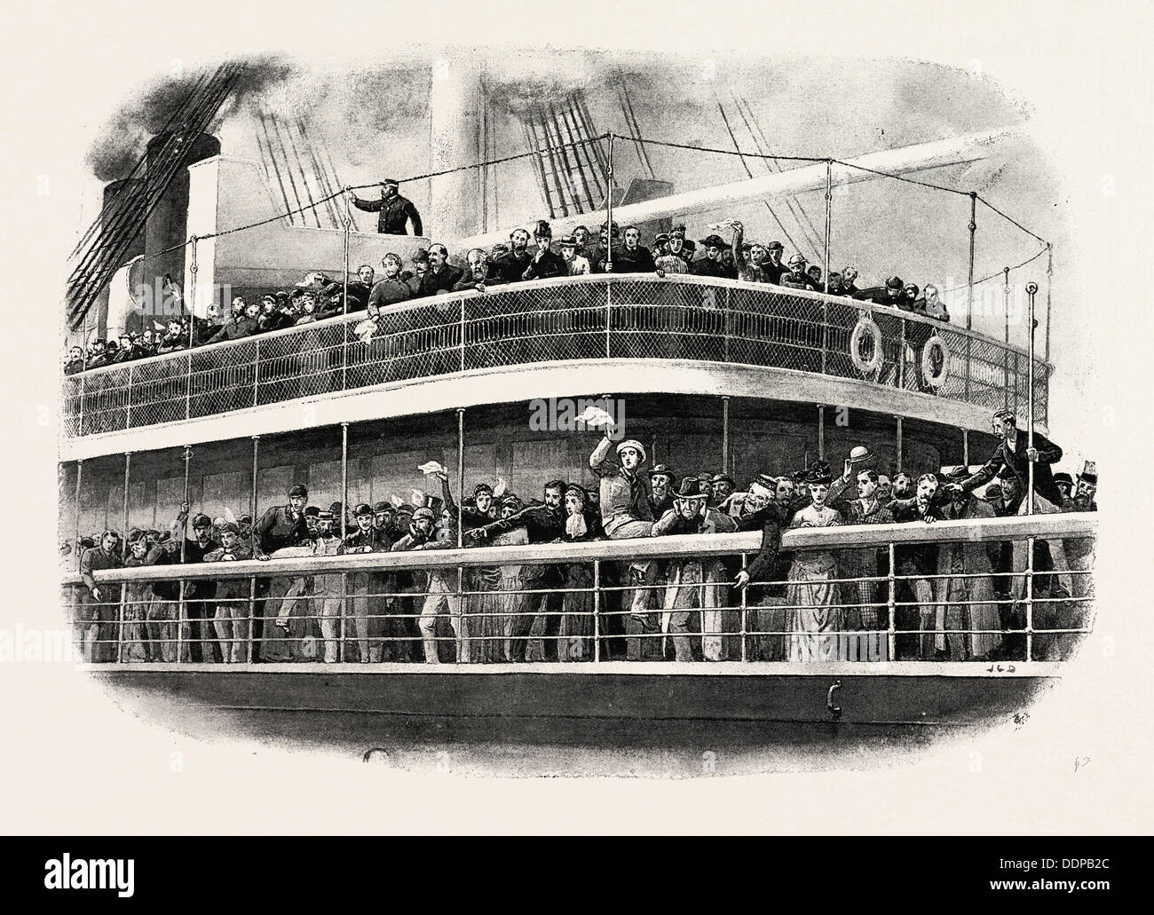 Au revoir ! Le navire en partance pour l'Australie, gravure 1890 Banque D'Images