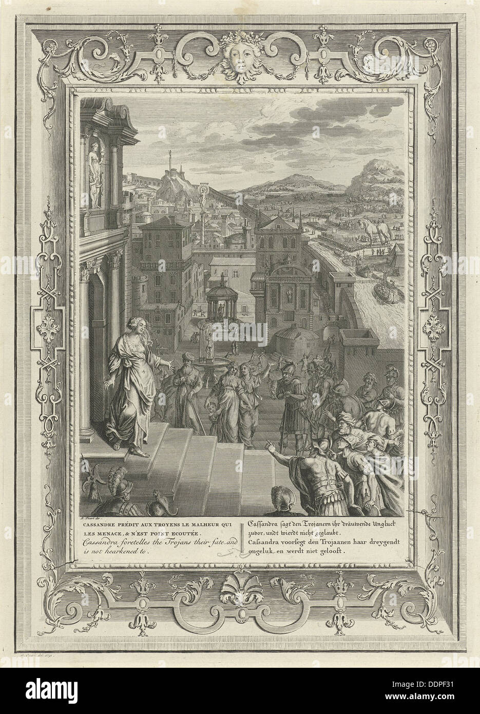 Cassandra prédit la chute de Troie, 1731. Artiste : Picart, Bernard (1673-1733) Banque D'Images