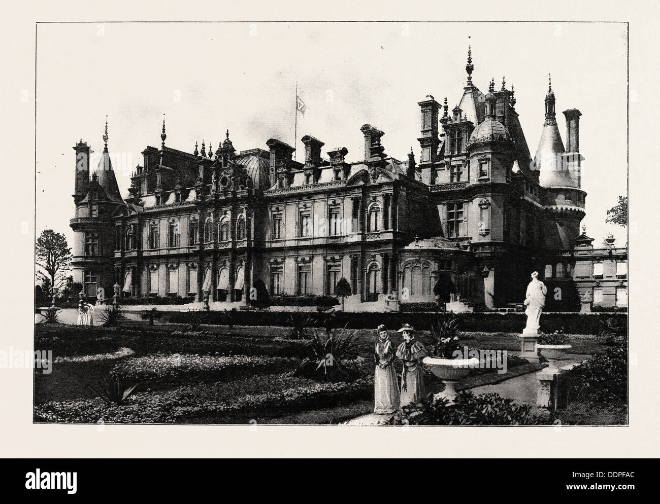 WADDESDON MANOR, LE PAYS SIÈGE DU BARON FERDINAND DE ROTHSCHILD, gravure 1890, UK, Royaume-Uni, Angleterre, Grande-Bretagne, Europe Banque D'Images