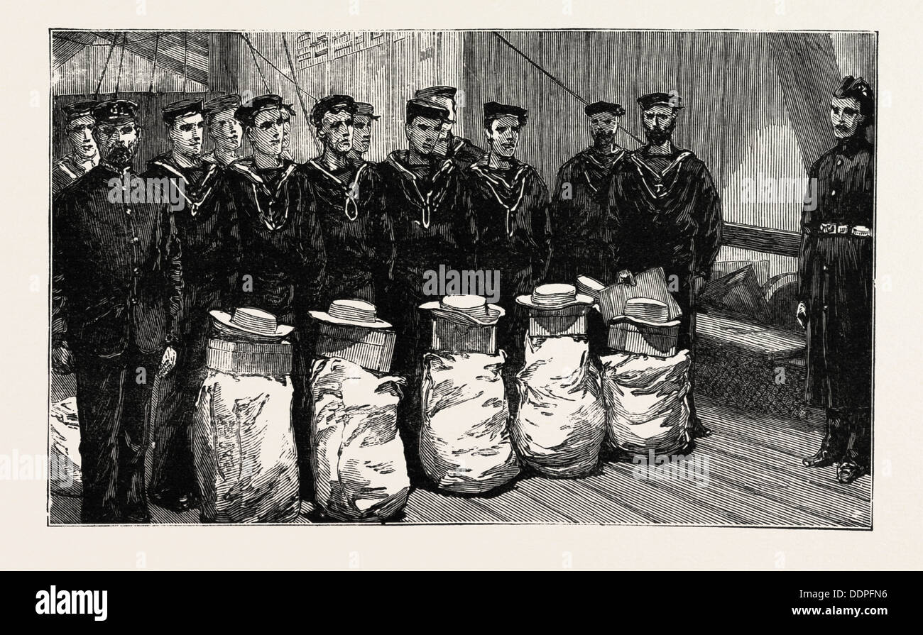 Chauffeurs pour la marine britannique, les chauffeurs EN ATTENTE D'ÊTRE RÉDIGÉE À UN NAVIRE DE MER, gravure 1890, UK, Royaume-Uni, Angleterre, Colombie Britannique Banque D'Images
