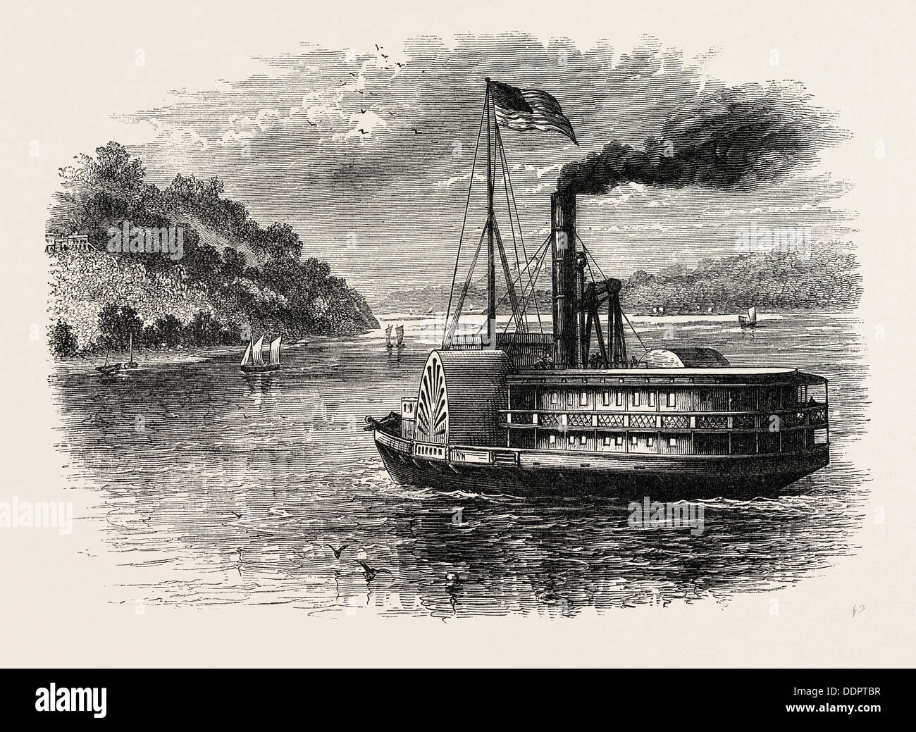 Un bateau à aubes sur le Potomac, UNITED STATES OF AMERICA, US, USA, 1870 Gravure Banque D'Images