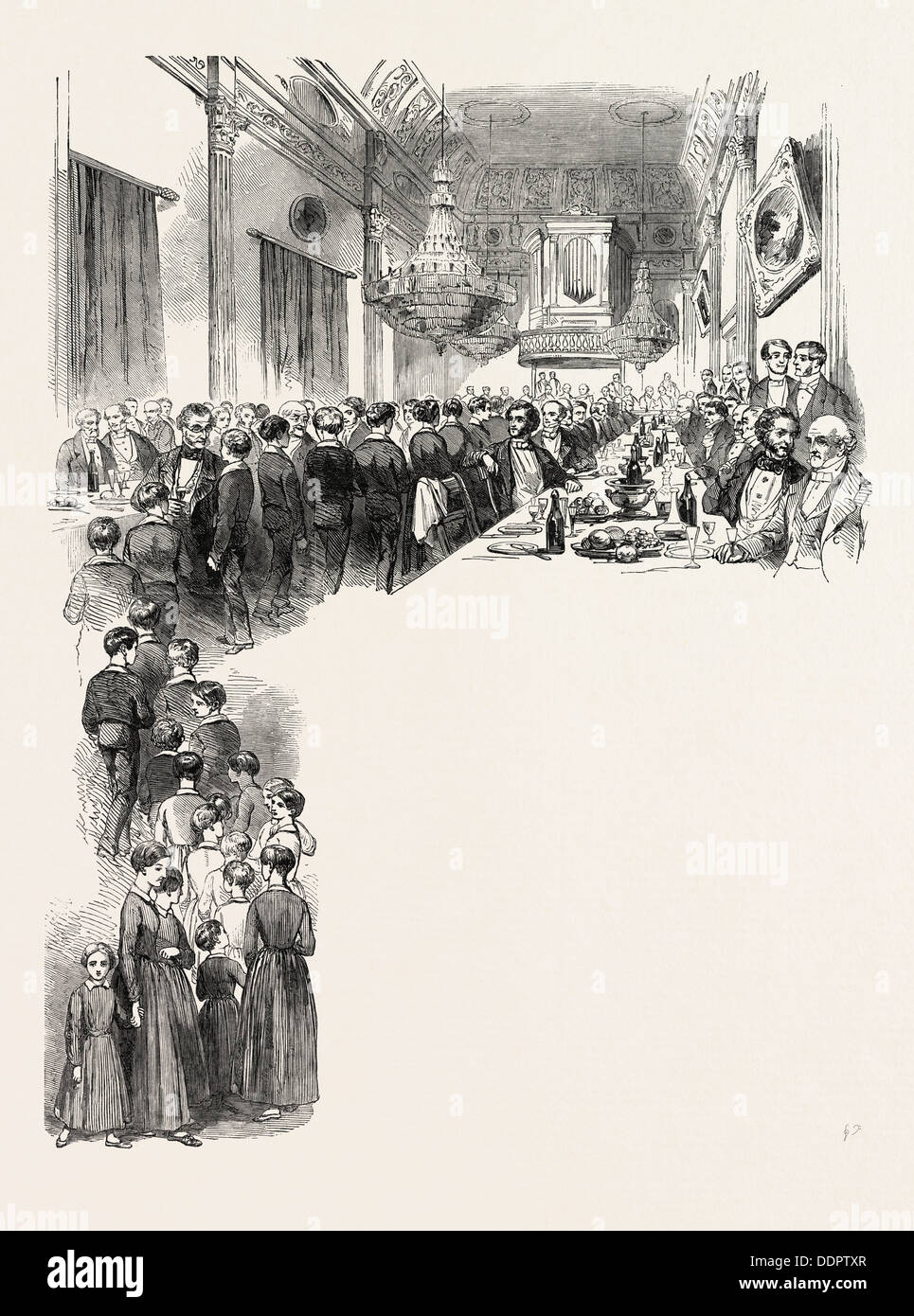 Anniversaire FÊTE DE LA SOCIÉTÉ des voyageurs de commerce, à la taverne de Londres, Royaume-Uni, 1851 Gravure Banque D'Images