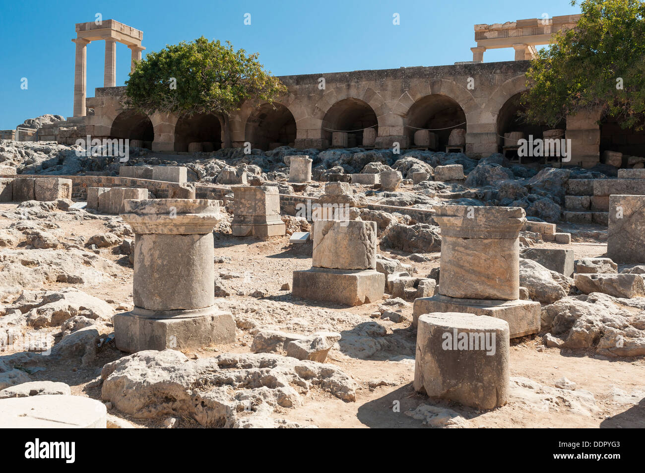 Ruines de fortifications en Acropole de Lindos Banque D'Images