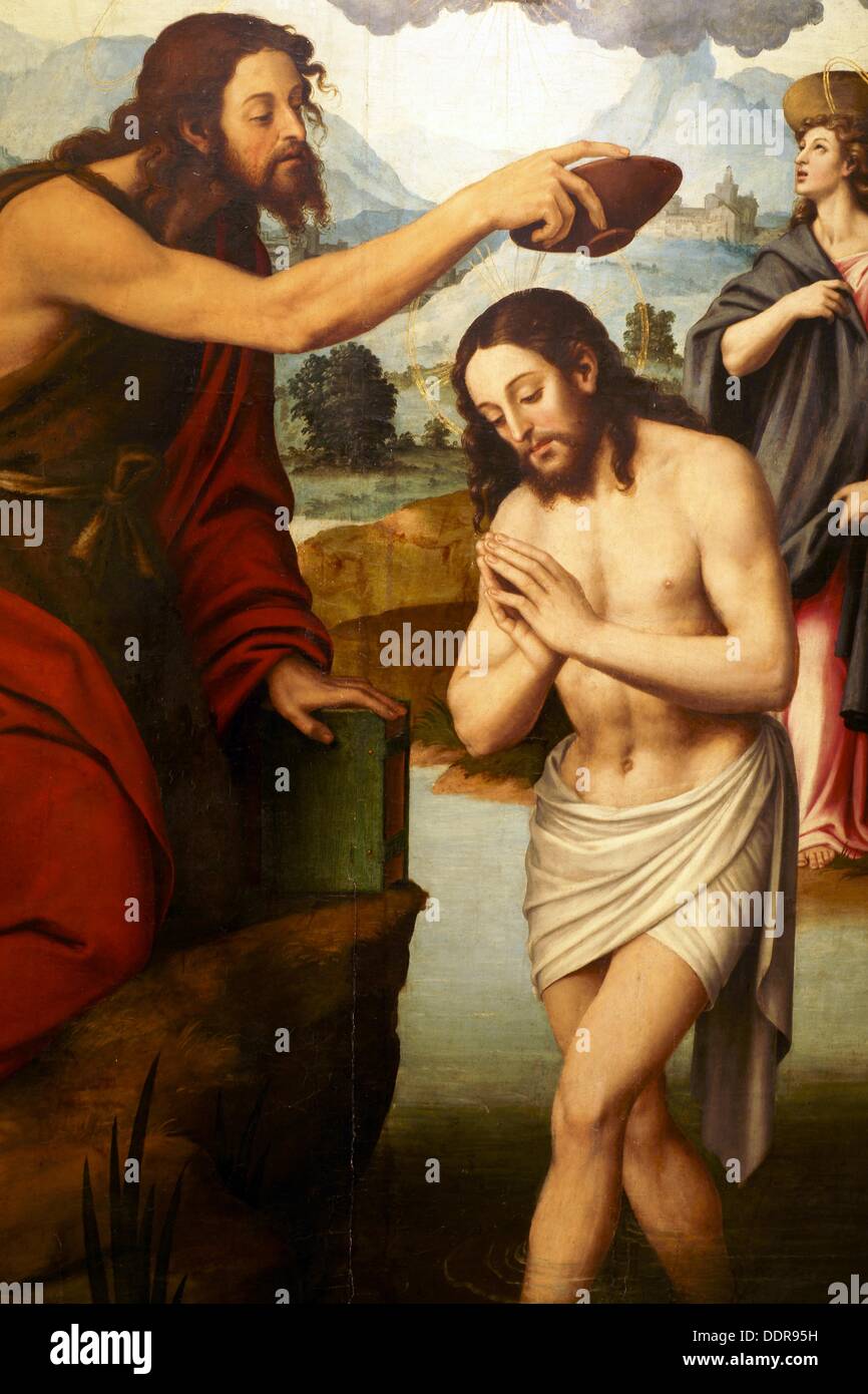 Baptême de Jésus (ch. 1540-1545, huile sur bois), peinture par Joan de Joanes Vicenç Macip, Musée diocésain, Palma de Mallorca. Banque D'Images