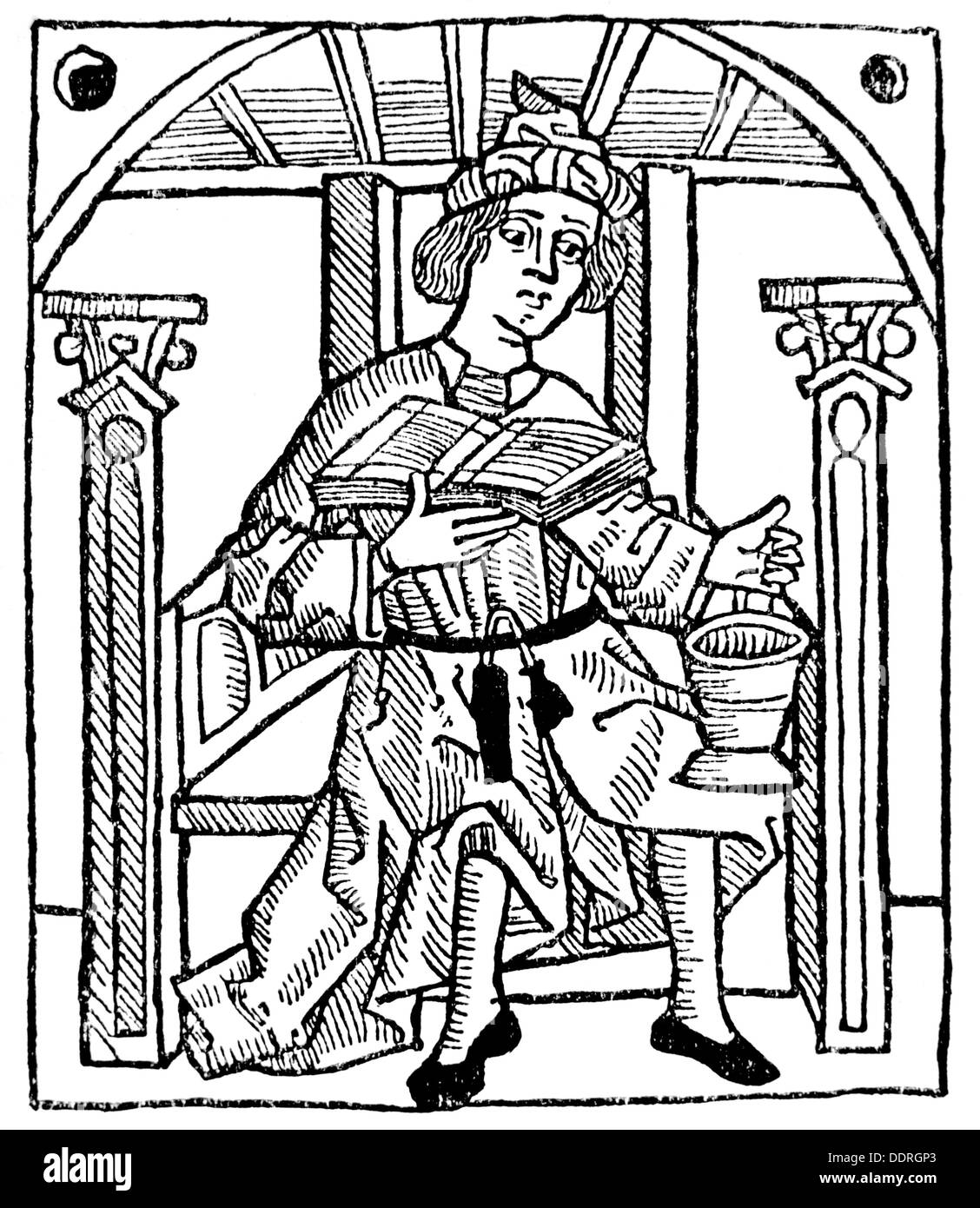 Médecine, pharmacie, pharmacie, médecin ou apothicaire, coupe de bois, de: 'Le livre de maître Stephan sur les échecs', Lübeck, vers 1480, droits additionnels-Clearences-non disponible Banque D'Images