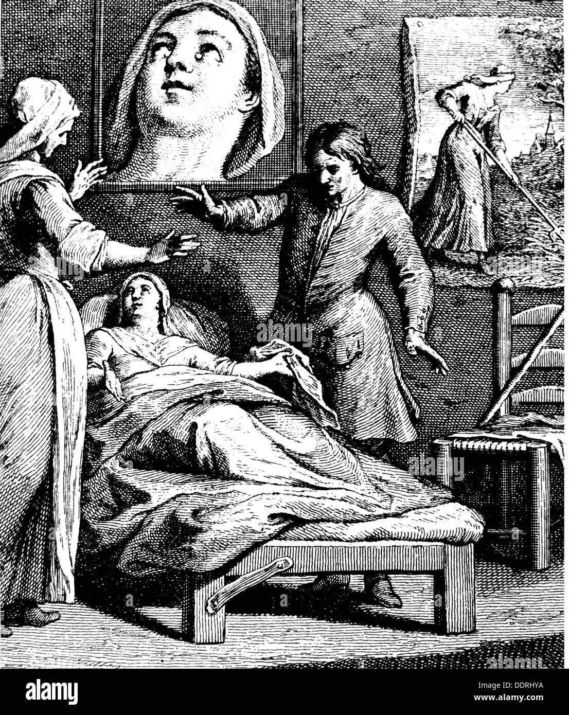 Médecine, traitement, examen / thérapie / consultation, visite d'un médecin au lit de maladie, gravure en bois, vers 1900, droits additionnels-Clearences-non disponible Banque D'Images