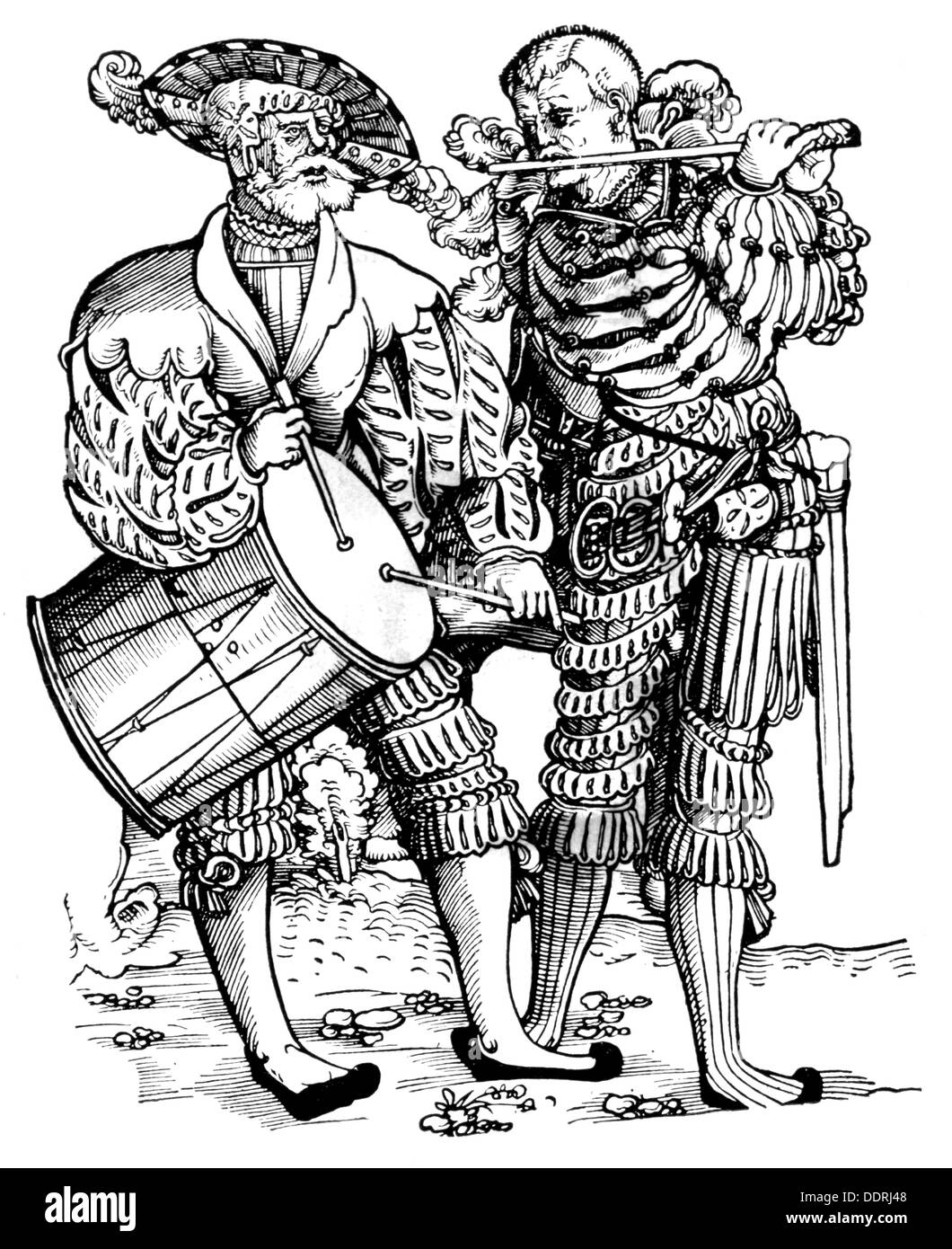 Militaire, lansquenet, batteur et joueur de cornemuse, coupe de bois par Niklas Stoer, vers 1540, droits additionnels-Clearences-non disponible Banque D'Images