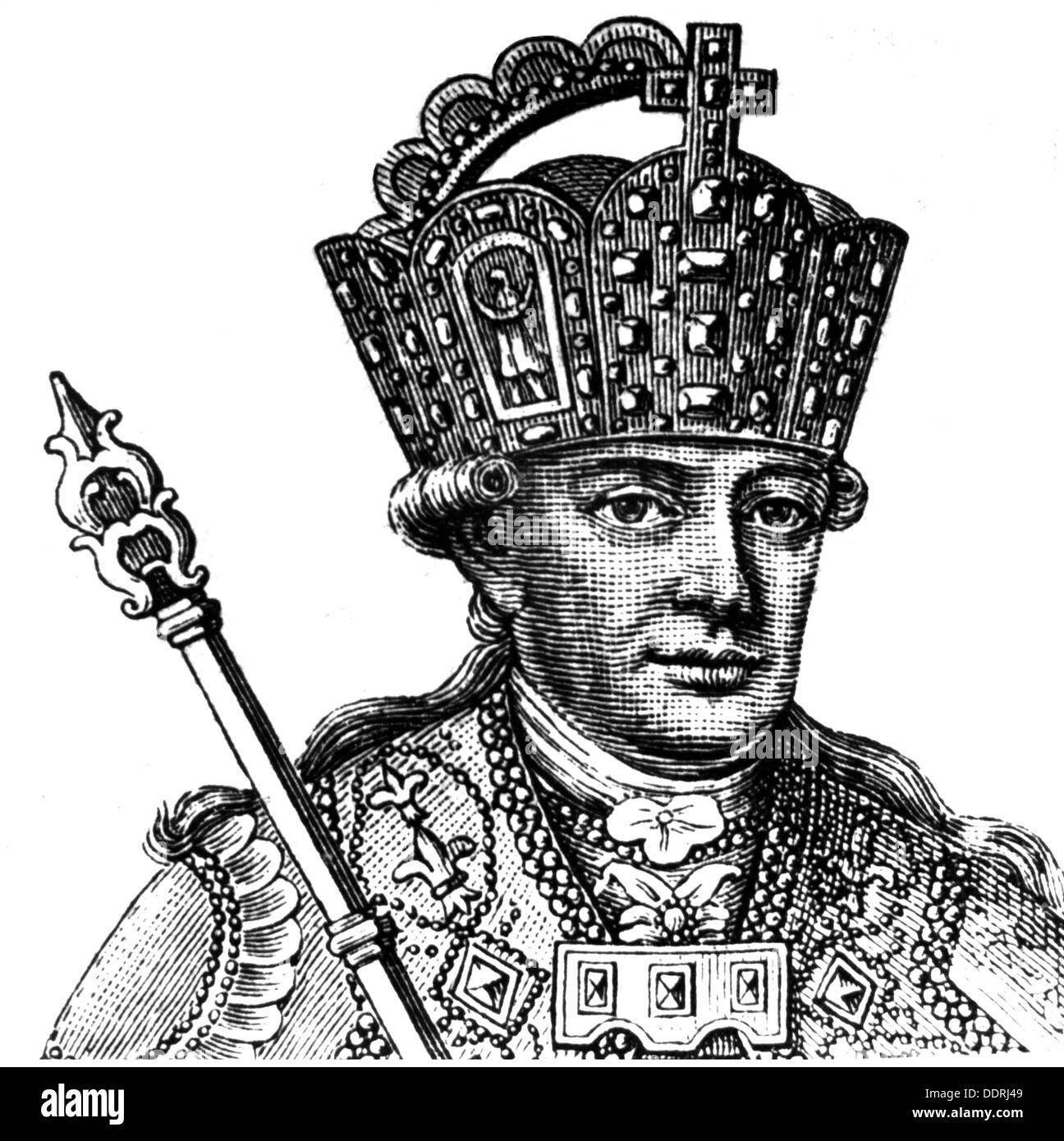 Léopold II, 5.5.1747 - 1.3.1792, Saint Empereur romain 30.9.1790 - 1.3.1792, portrait, à Coronation regalia, gravure sur cuivre par Anton Karcher, 1790, détail, l'artiste n'a pas d'auteur pour être effacé Banque D'Images