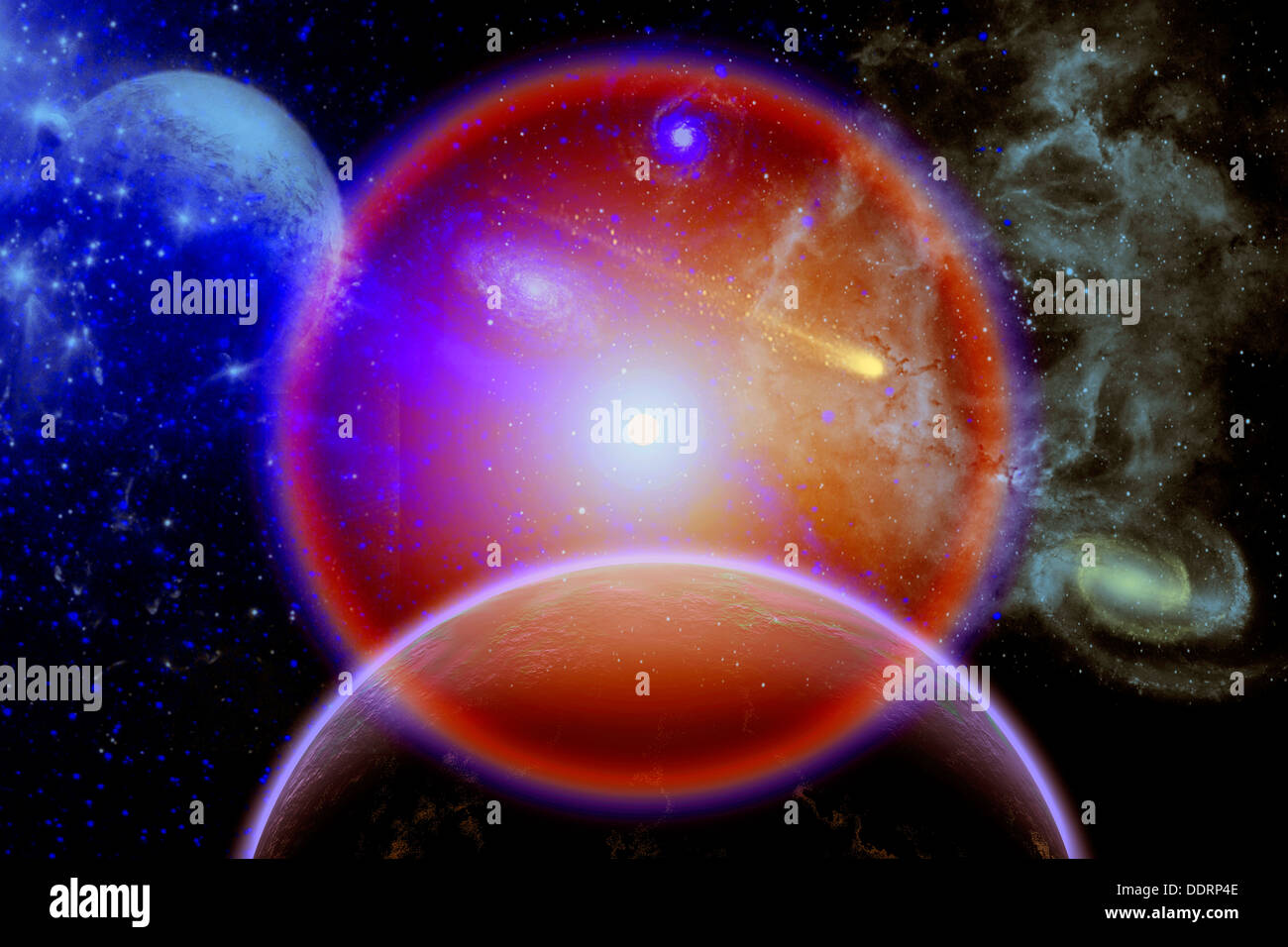 Une comète passant à travers un système d'étoiles exotiques. Banque D'Images