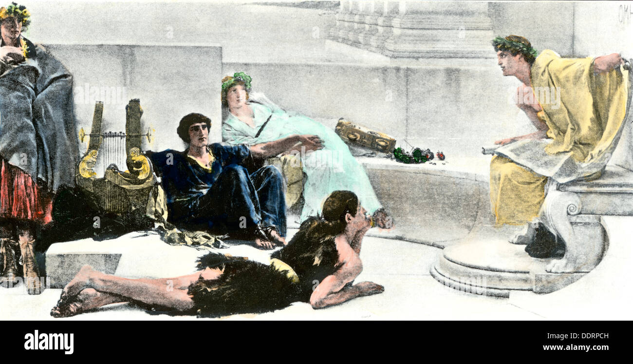 Des épopées d'Homère récité dans la Grèce antique. La main, d'une illustration de demi-teinte Banque D'Images