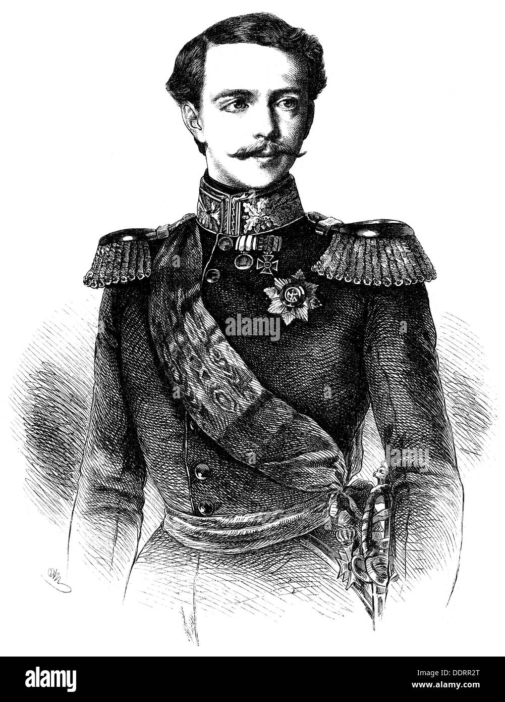 Charles Alexander, 24.6.1818 - 5.1.1901, Grand-duc de Saxe-Weimar-Eisenach 8.7.1853 - 5.1.1901, demi-longueur, gravure en bois d'août Neumann, vers 1860, Banque D'Images