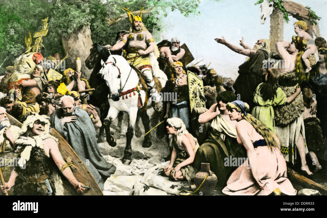 Hermann de retour de la Cheruscis» la victoire sur les Romains, 9 AD. La main, d'une illustration de demi-teinte Banque D'Images