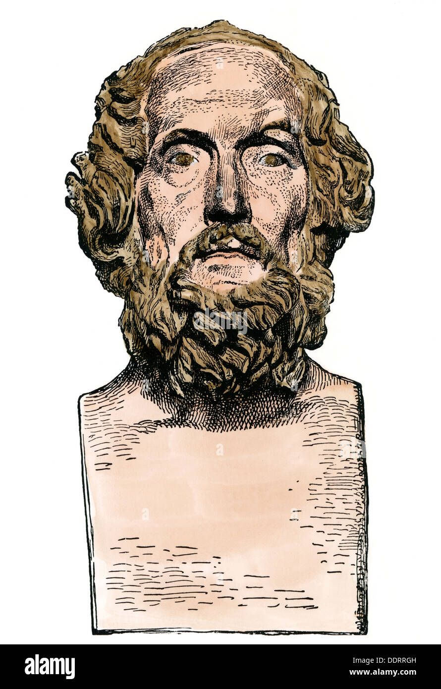 Buste du poète grec Homère. À la main, gravure sur bois Banque D'Images