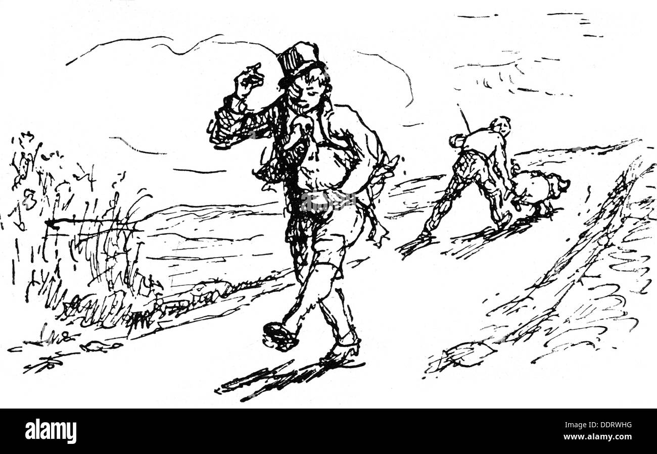 Littérature, contes de fées, Grimm Brothers, 'Hans in Luck', dessin par Max Slevogt (1868 - 1932), vers 1920, droits additionnels-Clearences-non disponible Banque D'Images