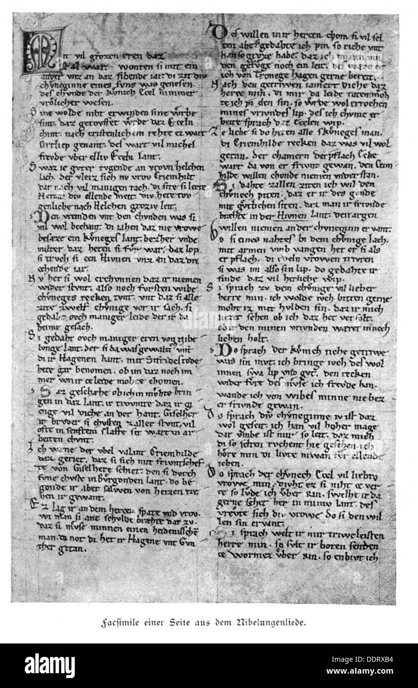 Littérature, les Nibelungen (Nibelung), manuscrit de Saint-Gall B, milieu du XIIIe siècle, Bibliothèque de l'abbaye, Saint-Gall, XIIIe siècle, Moyen âge, médiéval, médiéval, Allemagne, littérature, poésie lyrique, paroles, le chant des Nibelungs, mythologie, mythe, mythes, légende, saga, légendes, sagas, poème épique, epos, épopée, épique, épique, graphique national, épique, épique, épique, épique, graphique, épique, épique, épique, épique, épique, graphique Ornement, ornements, initiale, initiales, initiales, script, scripts, manuscrit, écriture manuscrite, écriture manuscrite, Moyen-Haut allemand, UNESCO mémoire du monde, verset, versets, historique, historique, droits additionnels-Clearences-non disponible Banque D'Images