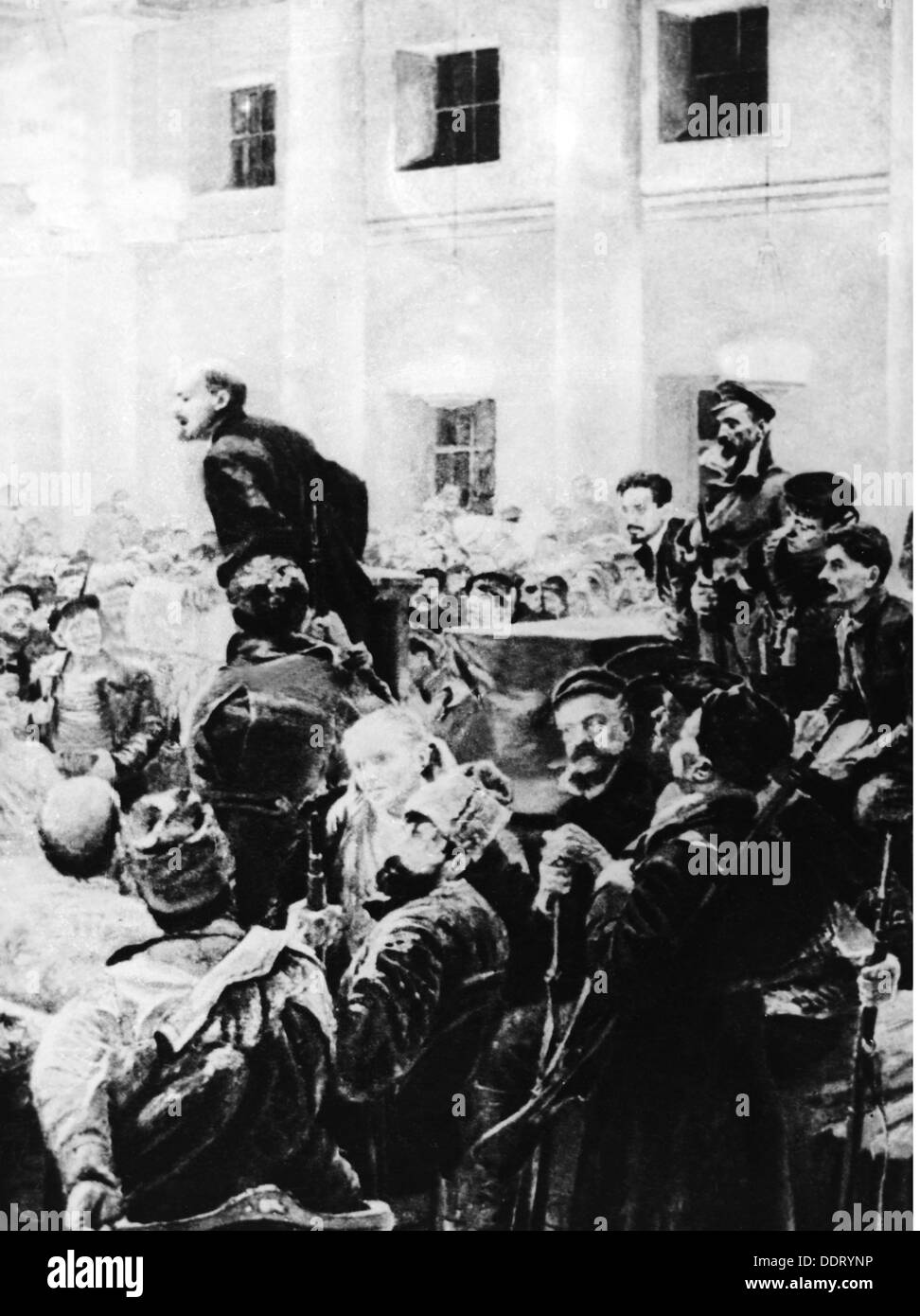 Lénine (Vladimir Ilyich Ulyanov), 22.4.1870 - 21.1.1924, politicien russe, prononcera un discours à la 2ème réunion soviétique, après la peinture, XXe siècle, Banque D'Images