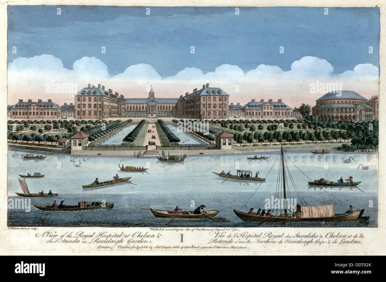 Une vue de l'Hôpital Royal de Chelsea et de la rotonde à Ranelagh Gardens, Londres, 1751. Artiste : Thomas Bowles Banque D'Images