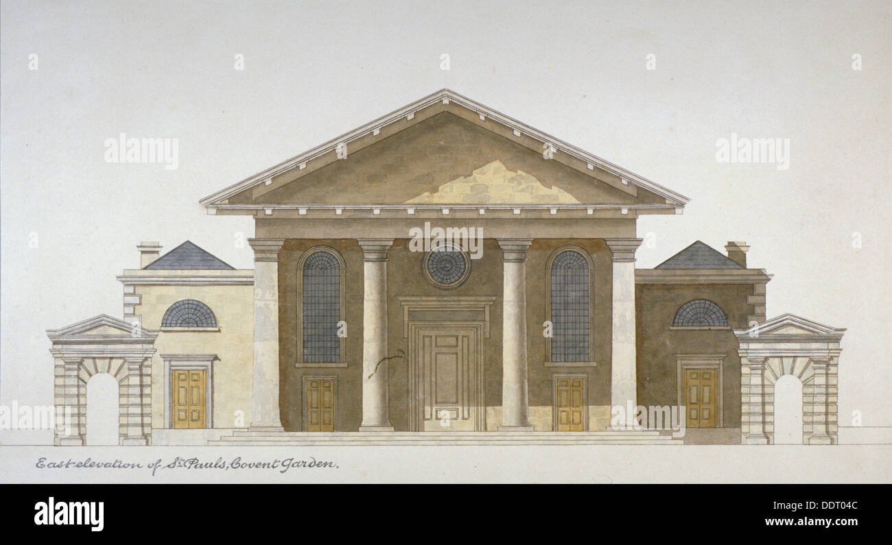 L'altitude de l'Est de l'église de St Paul, Covent Garden, Londres, c1830. Artiste : Anon Banque D'Images