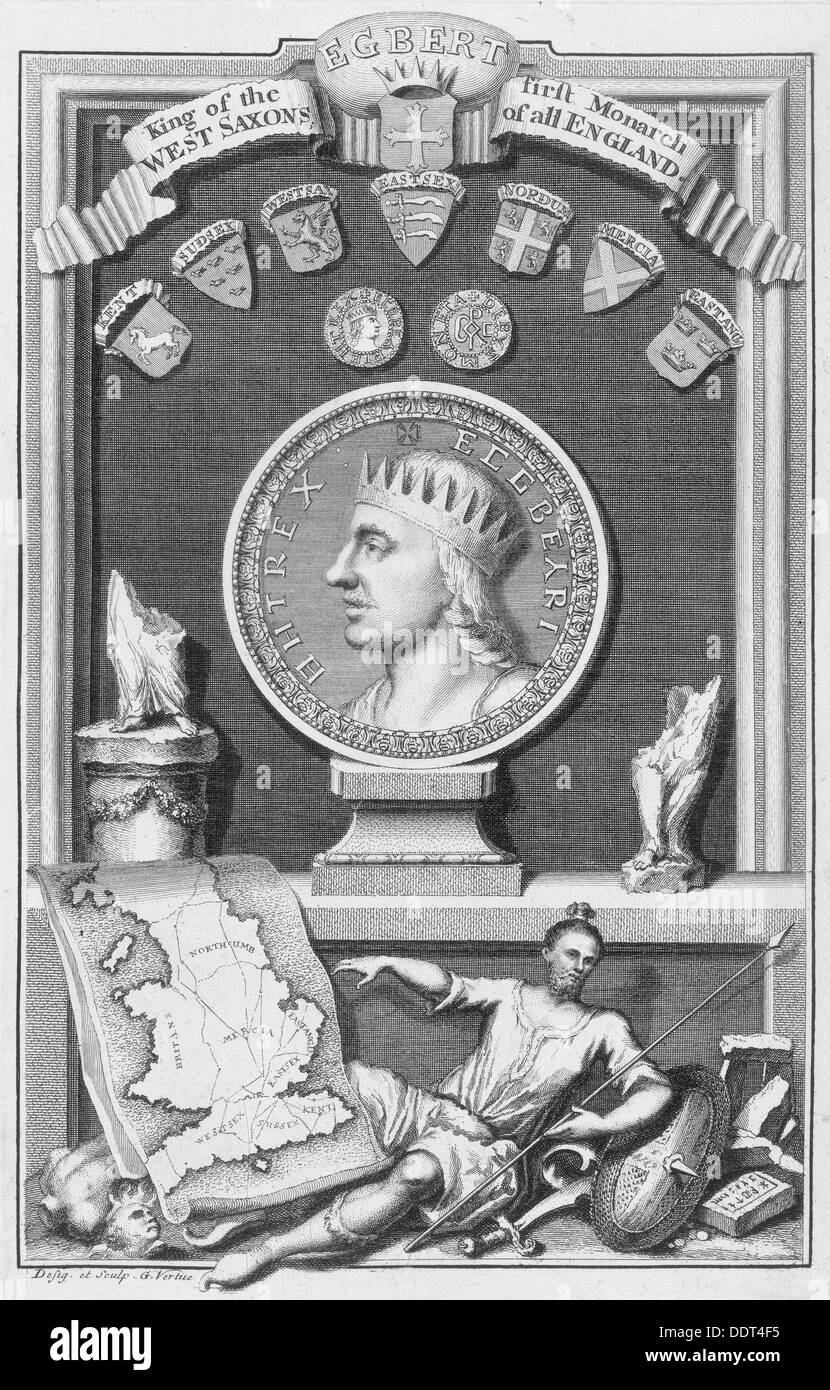 Egbert, Roi de l'Ouest les Saxons et premier monarque de toute l'Angleterre, (18ème siècle). Artiste : George Vertue Banque D'Images