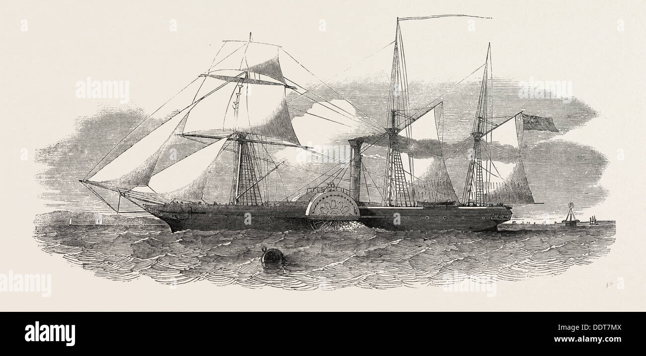 Le STEAM SHIP IBERIA, AVEC CUNNINGHAM'S PATENT TOPSAIL, gravure 1851 Banque D'Images