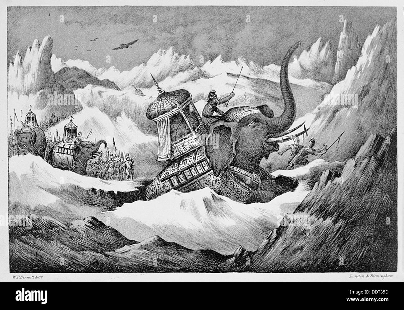 Hannibal et ses éléphants de guerre traversée des Alpes, 218 BC (19ème siècle). Artiste : Inconnu Banque D'Images