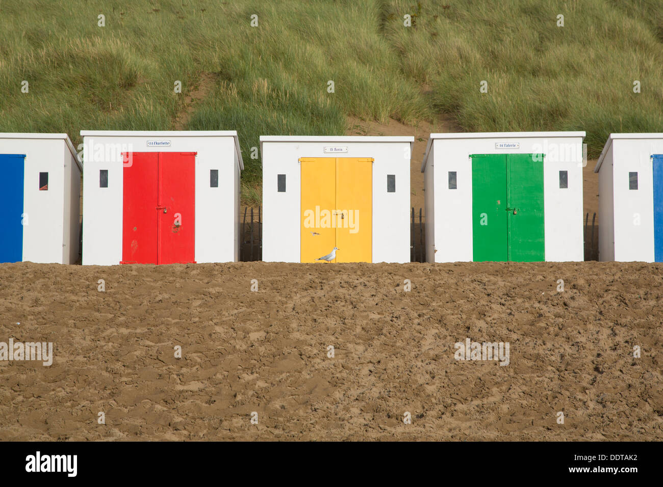 Cabines de plage sur la plage de Woolacombe, Devon Banque D'Images