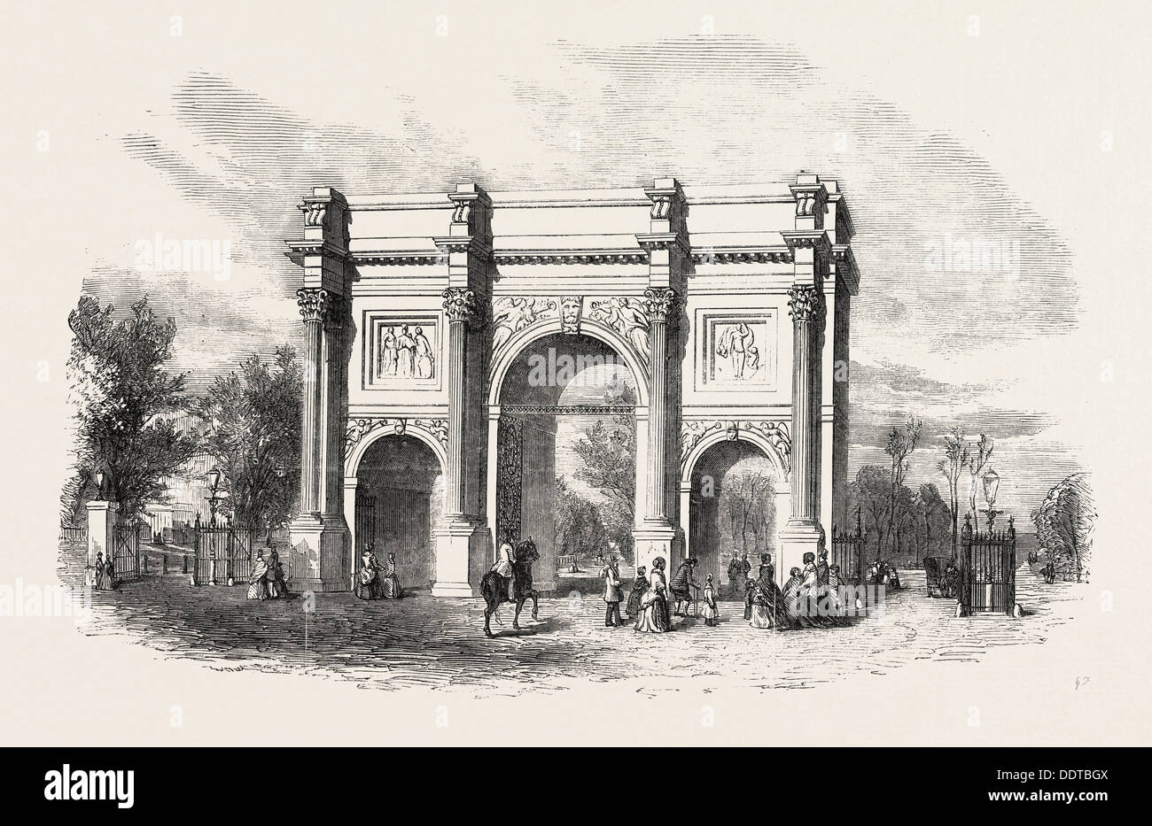 L'ARCHE DE MARBRE CUMBERLAND-GATE HYDE PARK, LONDON, UK, 1851 Gravure Banque D'Images