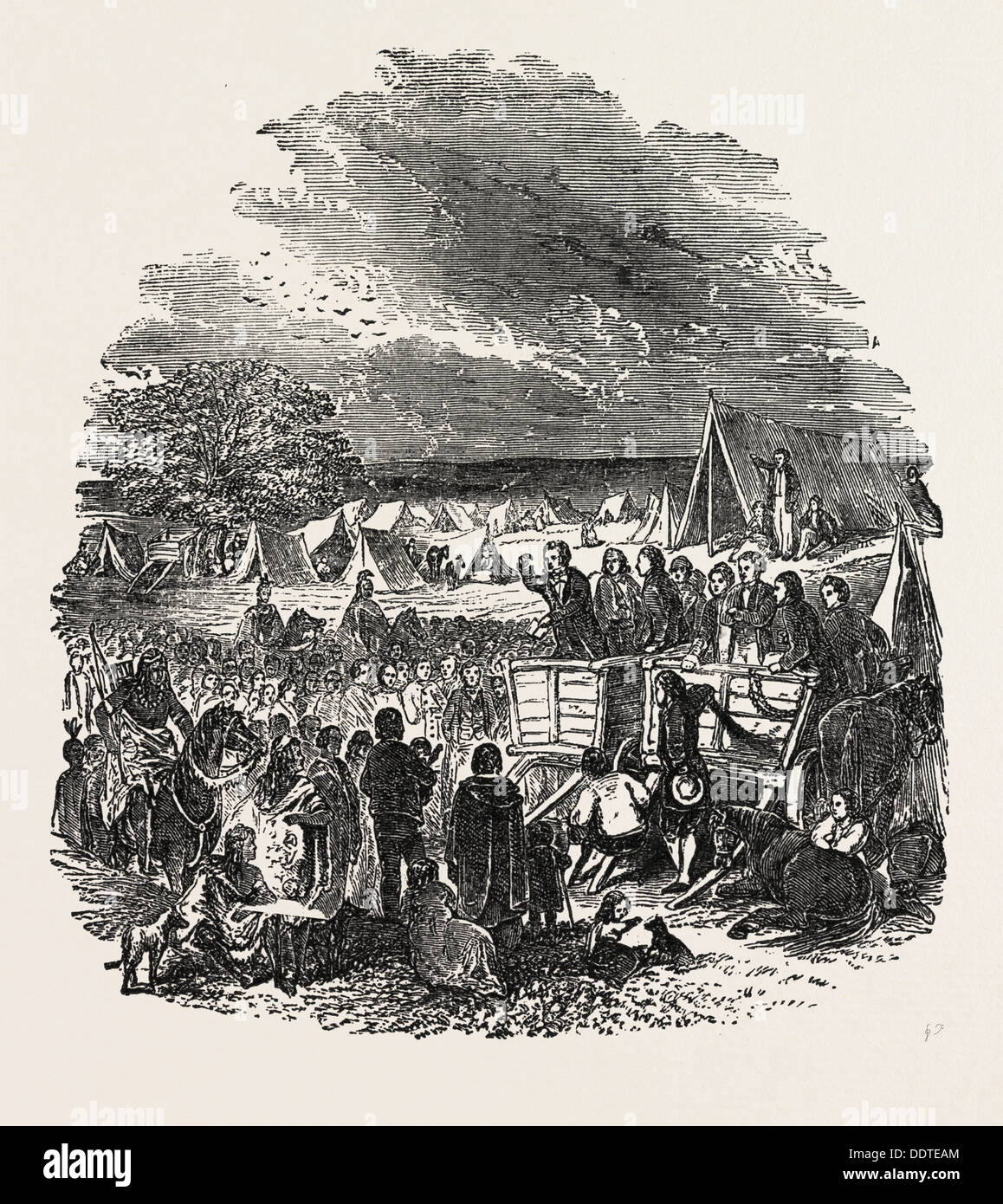 JOSEPH SMITH PRÊCHANT DANS LE DÉSERT., les MORMONS, gravure 1851 Banque D'Images