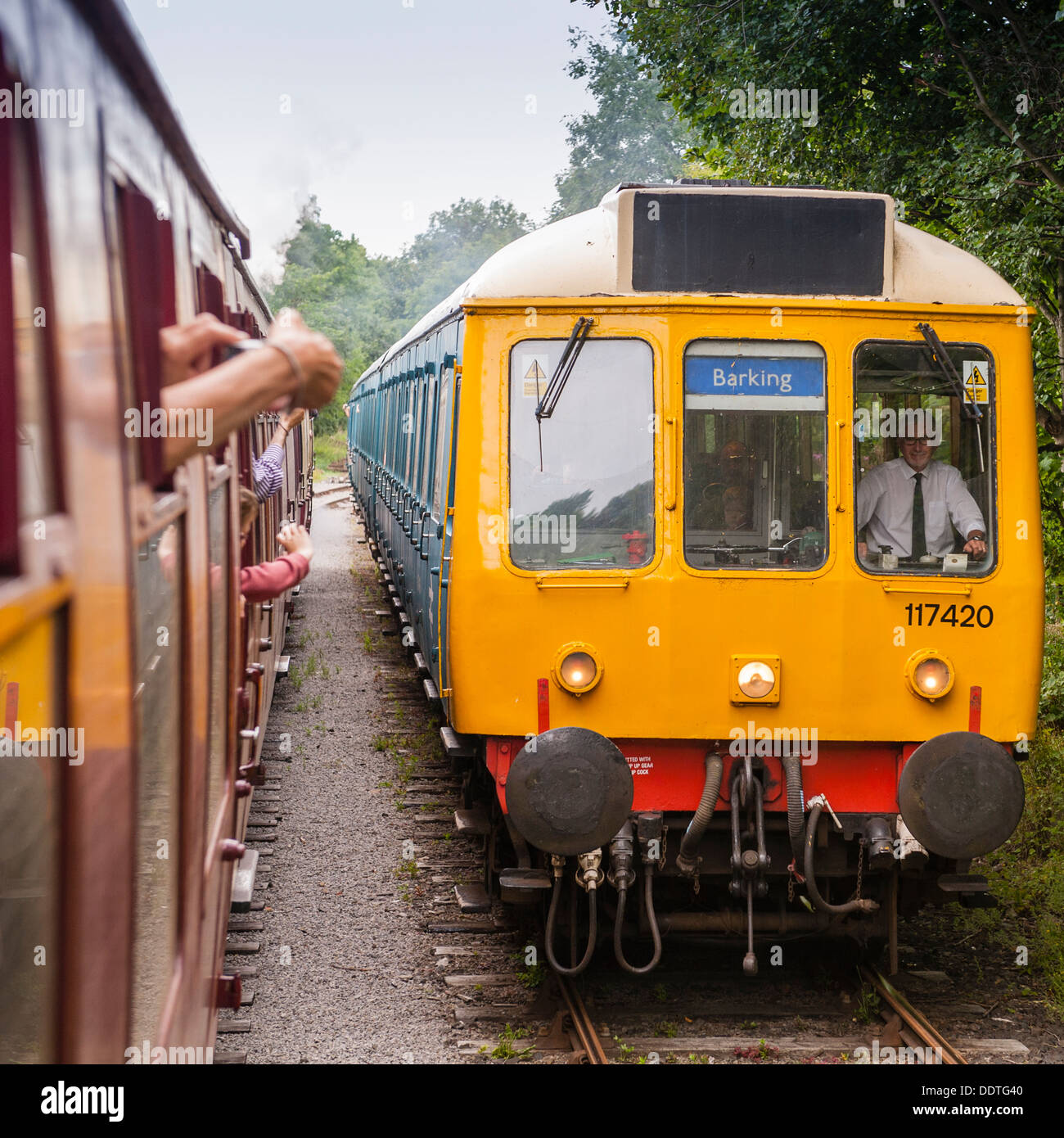 Du passage des trains sur le Wensleydale Railway à Leyburn, North Yorkshire, Angleterre, Grande-Bretagne, Royaume-Uni Banque D'Images