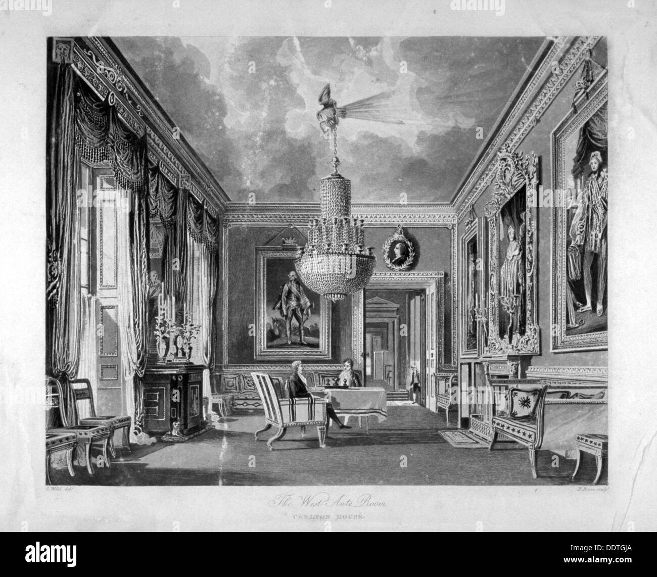 Vue de l'intérieur de l'antichambre de l'ouest dans la région de Carlton House, Westminster, Londres, 1818. Artiste : RG Reeve Banque D'Images