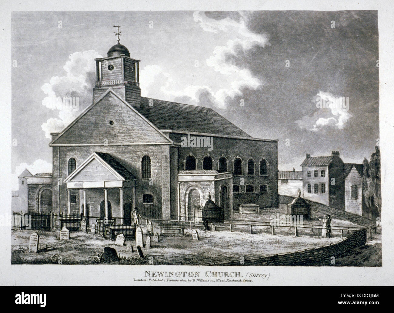 Eglise St Mary Newington, Newington Butts, Southwark, Londres, 1824. Artiste : Anon Banque D'Images