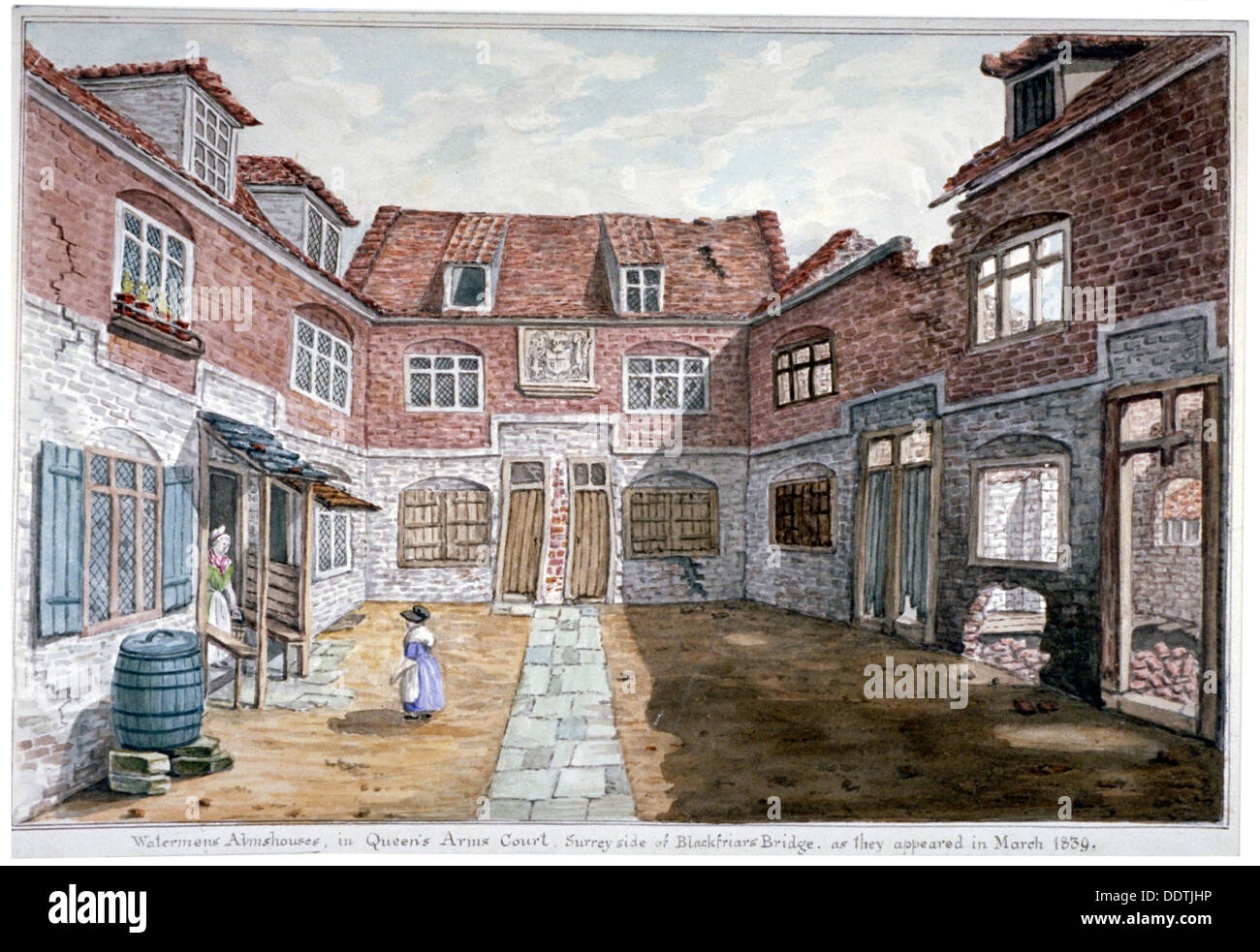 Les bateliers hospices à Queen's Arms Cour, Rez-Street, Southwark, London, 1839. Artiste : Anon Banque D'Images