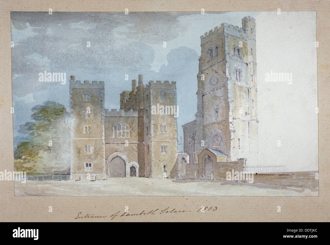 Vue de l'entrée à Lambeth Palace, London, 1803. Artiste : Anon Banque D'Images