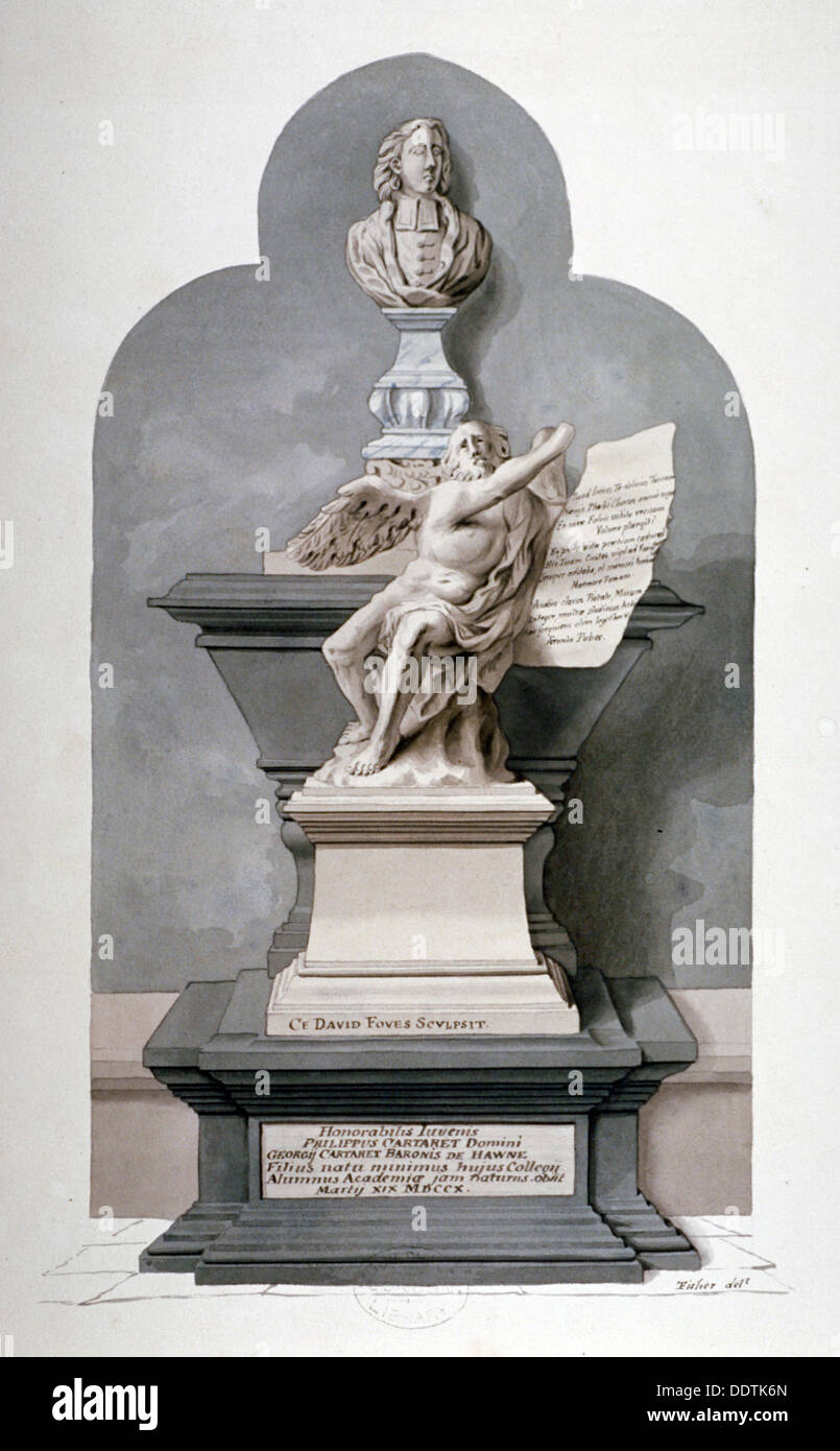 Monument à Philip Carteret dans la nef du nord de l'allée de l'abbaye de Westminster, Londres, c1750. Artiste : Fisher Banque D'Images