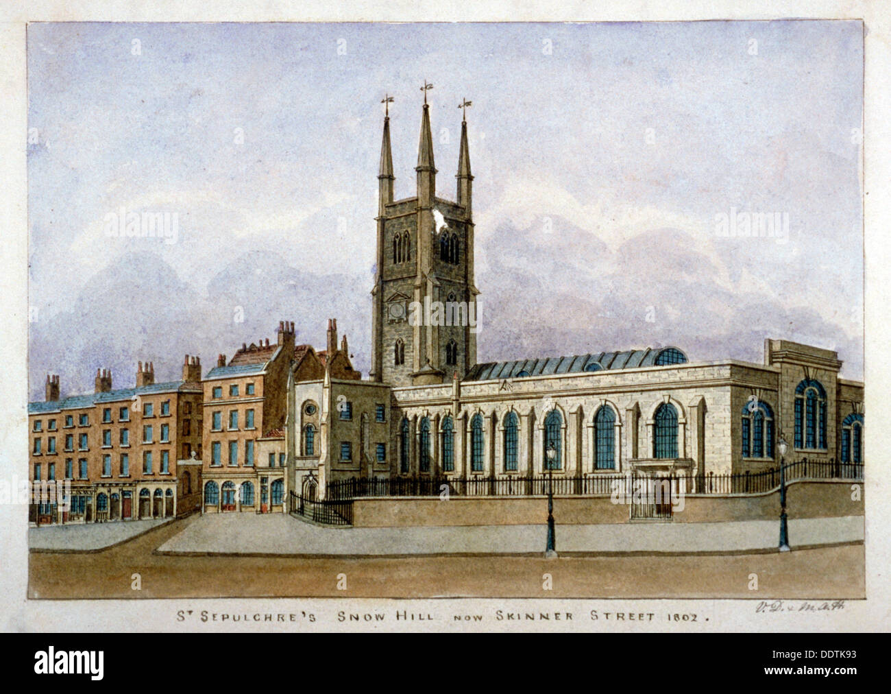 Église de Saint Sépulcre, Snow Hill, City of London, 1802. Artiste : Valentine Davis Banque D'Images
