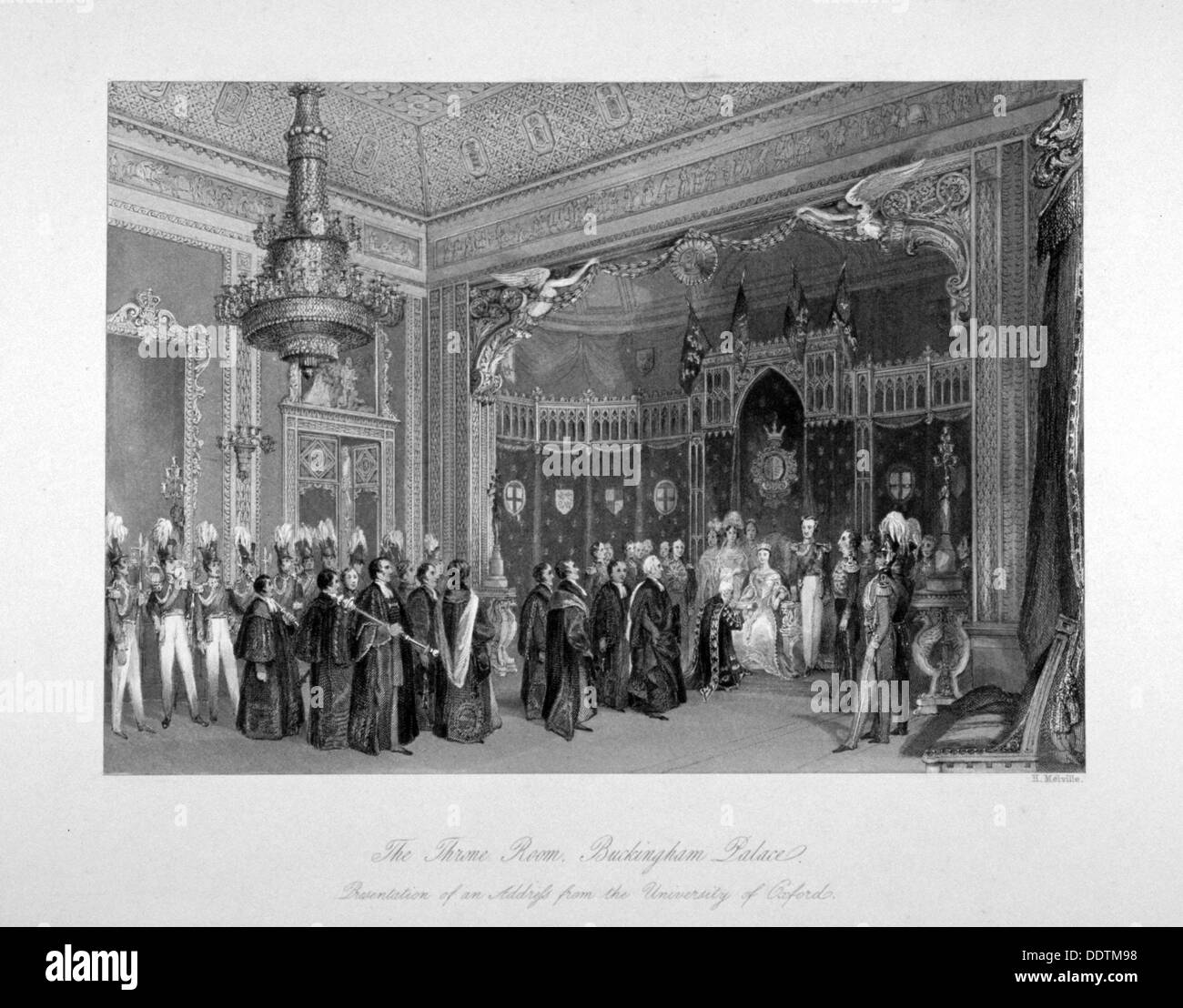 Vue de l'intérieur de la salle du trône, Buckingham Palace, Westminster, London, c1840. Artiste : Harden Sidney Melville Banque D'Images