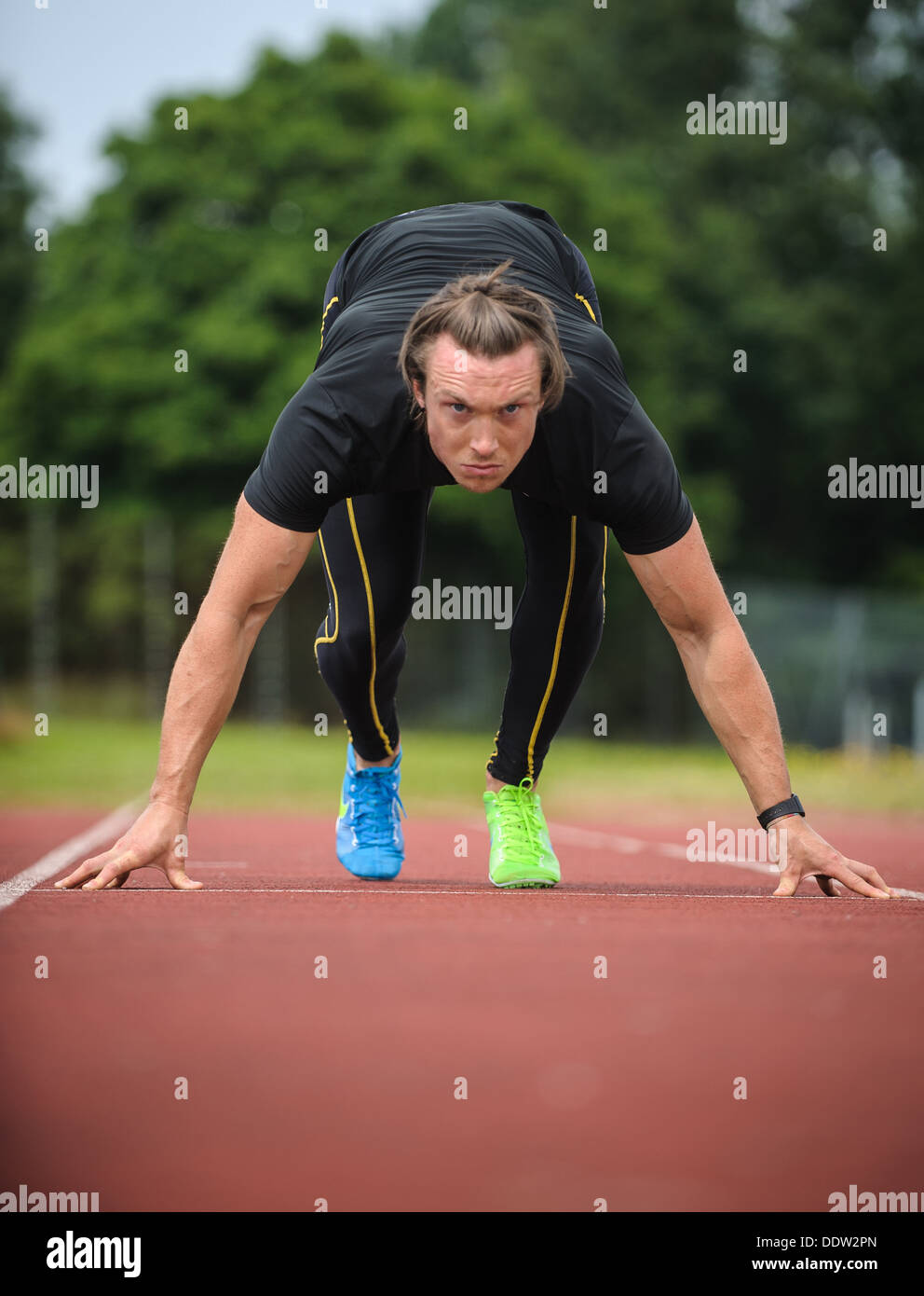 Au départ sur une piste de course Banque D'Images