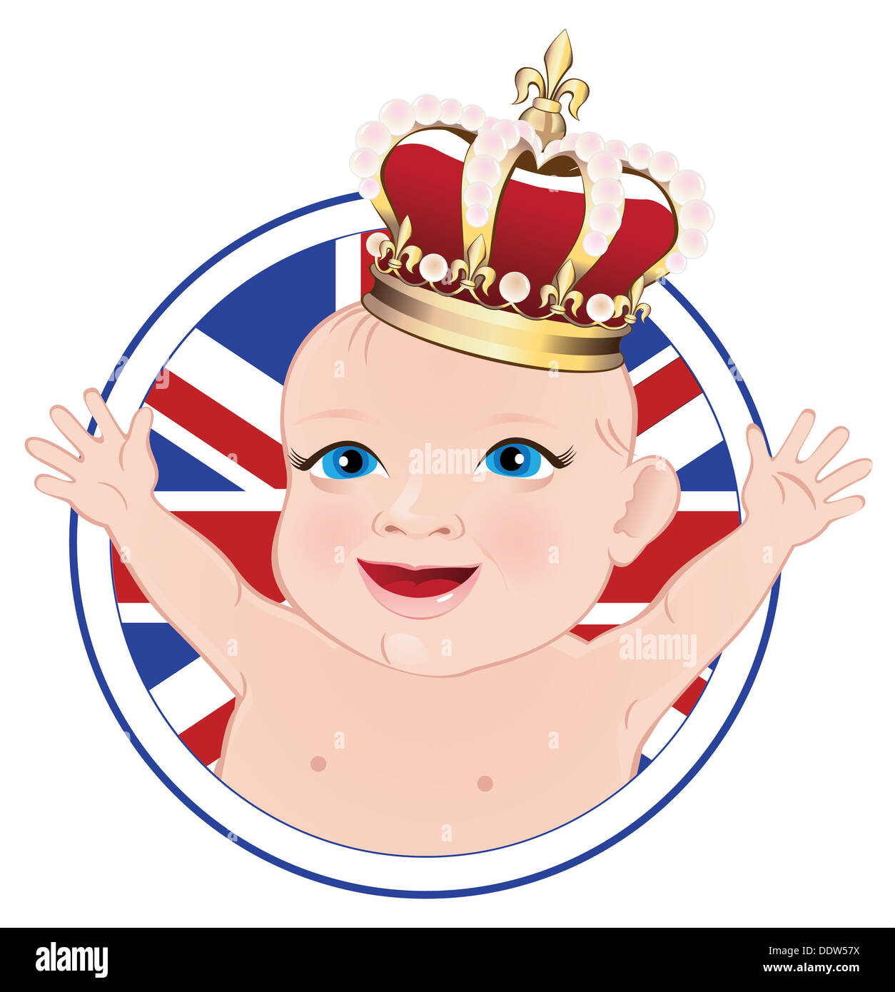 Royal British baby prince avec la couronne et UK drapeau comme arrière-plan. Banque D'Images