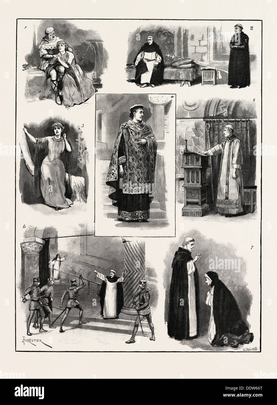 LORD TENNYSON'S PLAY DE BECKET, au Lyceum Theatre, London, UK : 1. Le roi Henry et Rosamund dans la verdure. 2. En attendant Becket Banque D'Images