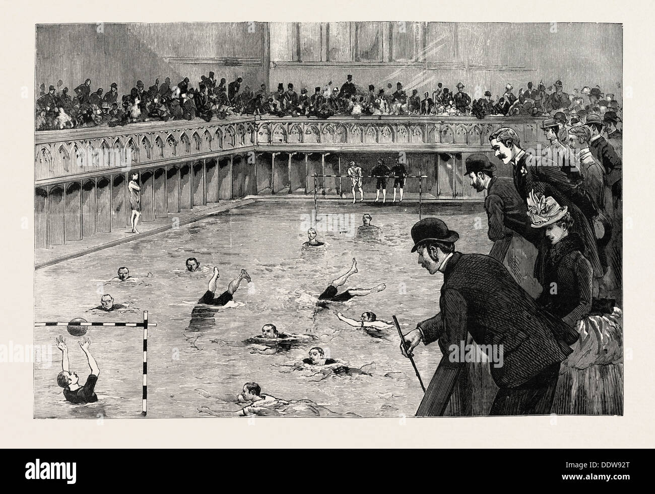 WATER POLO À LA COURONNE DES BAINS, Kennington Oval, UK, 1890 Gravure Banque D'Images