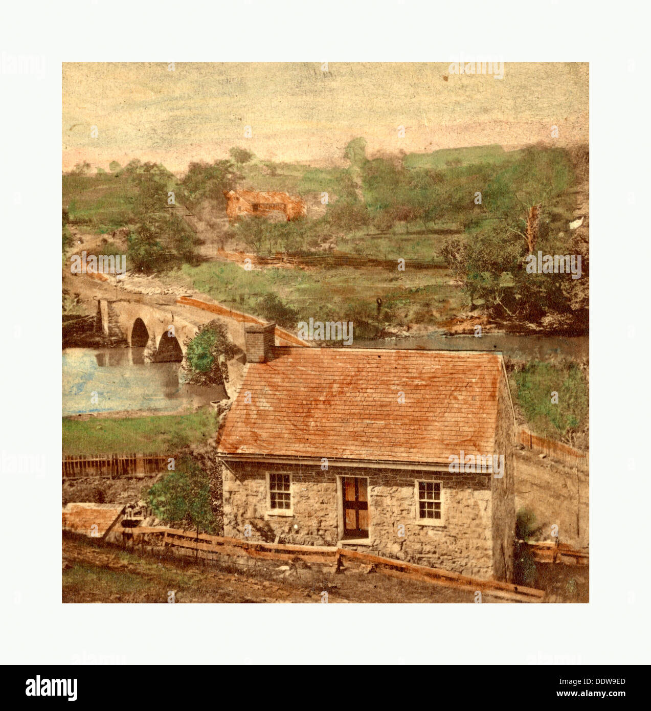 American Civil War : Pont sur la Boonsboro Pike, Antietam, Maryland, une maison en pierre sur le côté de l'est Pont d'Antietam. Photo Banque D'Images
