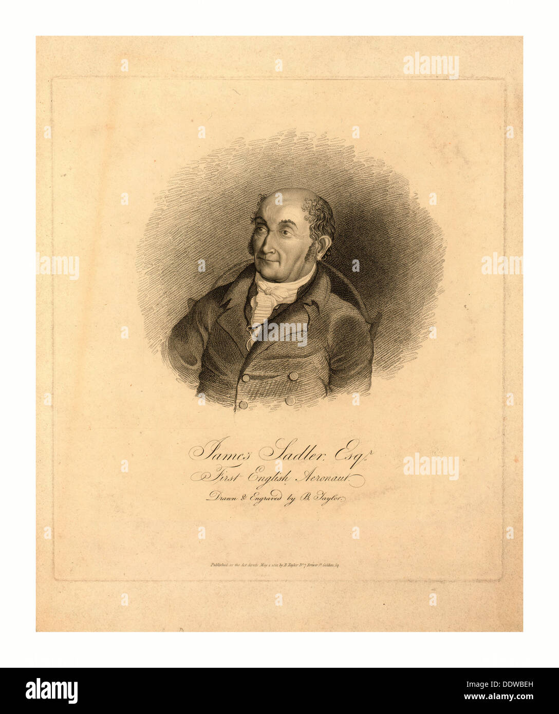 James Sadler, Esqr., premier aéronaute anglais, dessiné et gravé par B. Taylor., publié en tant que la loi dirige le 1 mai, 1812 Banque D'Images