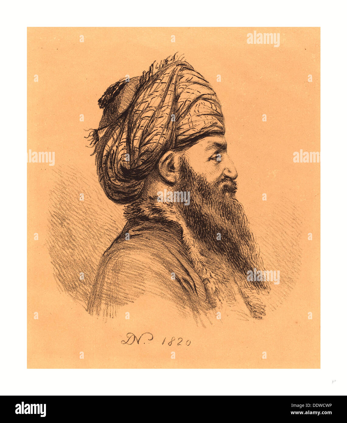 Le Baron Dominique Vivant Denon (Français, 1747 1825 ), Chef de profil Oriental de Turban, 1820, lithographie Banque D'Images